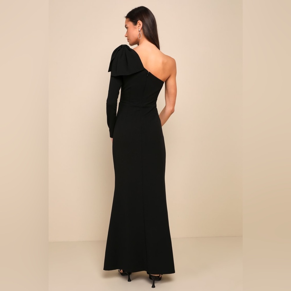 NWOT | Lulus | Sophisticated Poise Black Bow One-Shoulder Maxi Dress | Sz S - Picture 2 of 11